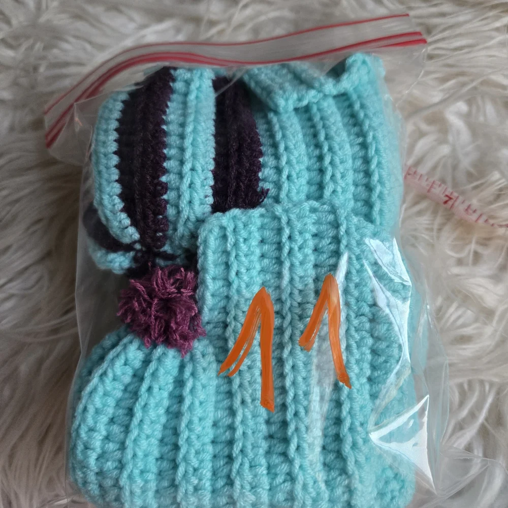 Cozy Knit Handmade Baby Booties - Teal and Purple